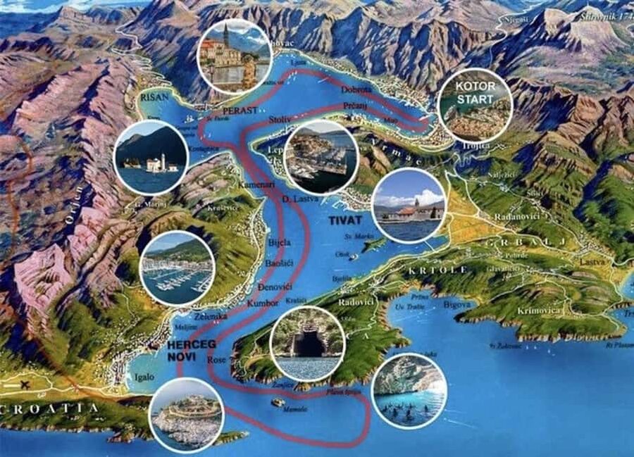 Kotor: Blue Cave & Our Lady of The Rocks & Submarine Base - Speeding past Perast and its island churches